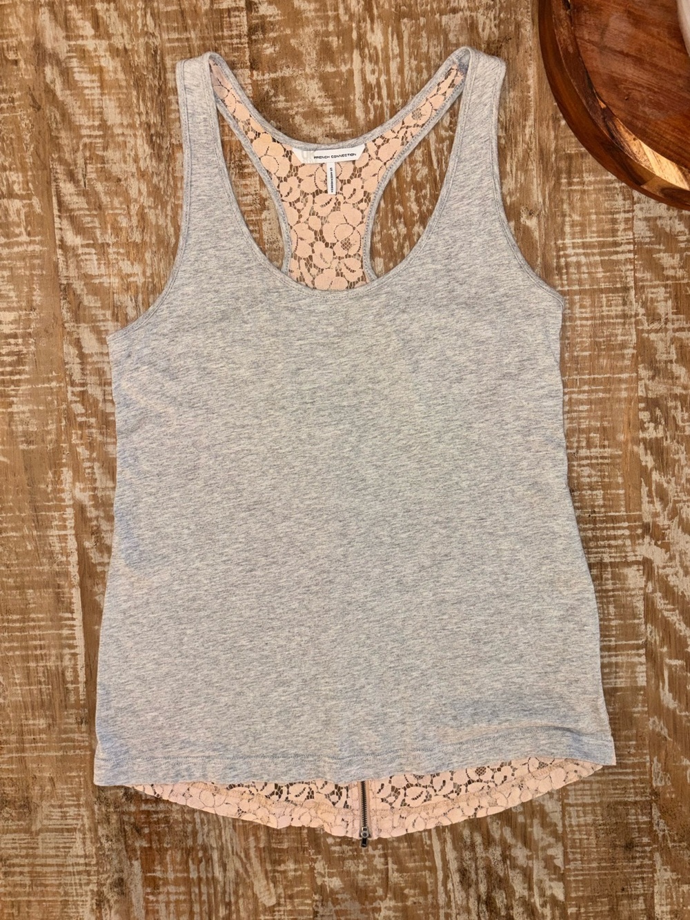 French Connection | Gray Scoop Neck with Lace Back | Size S